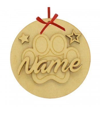 Laser Cut Personalised Christmas 3D Hanging Bauble - Paw Print Design